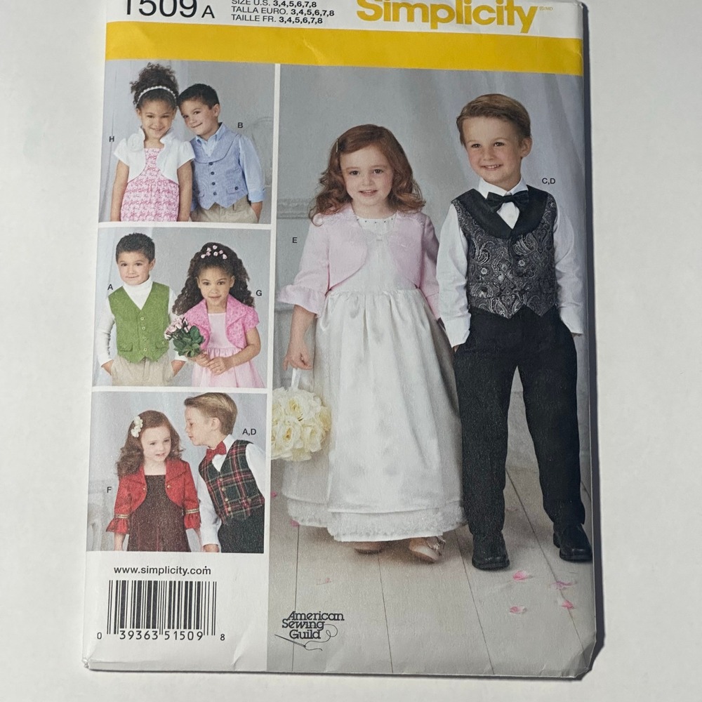 Simplicity 1509 Sewing Pattern Child Unisex Uncut Vest Bolero Bow Tie‎